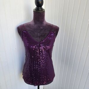 The Limited Tank Top Purple Pull Over Sequins Casual Double Straps Nylon XS
